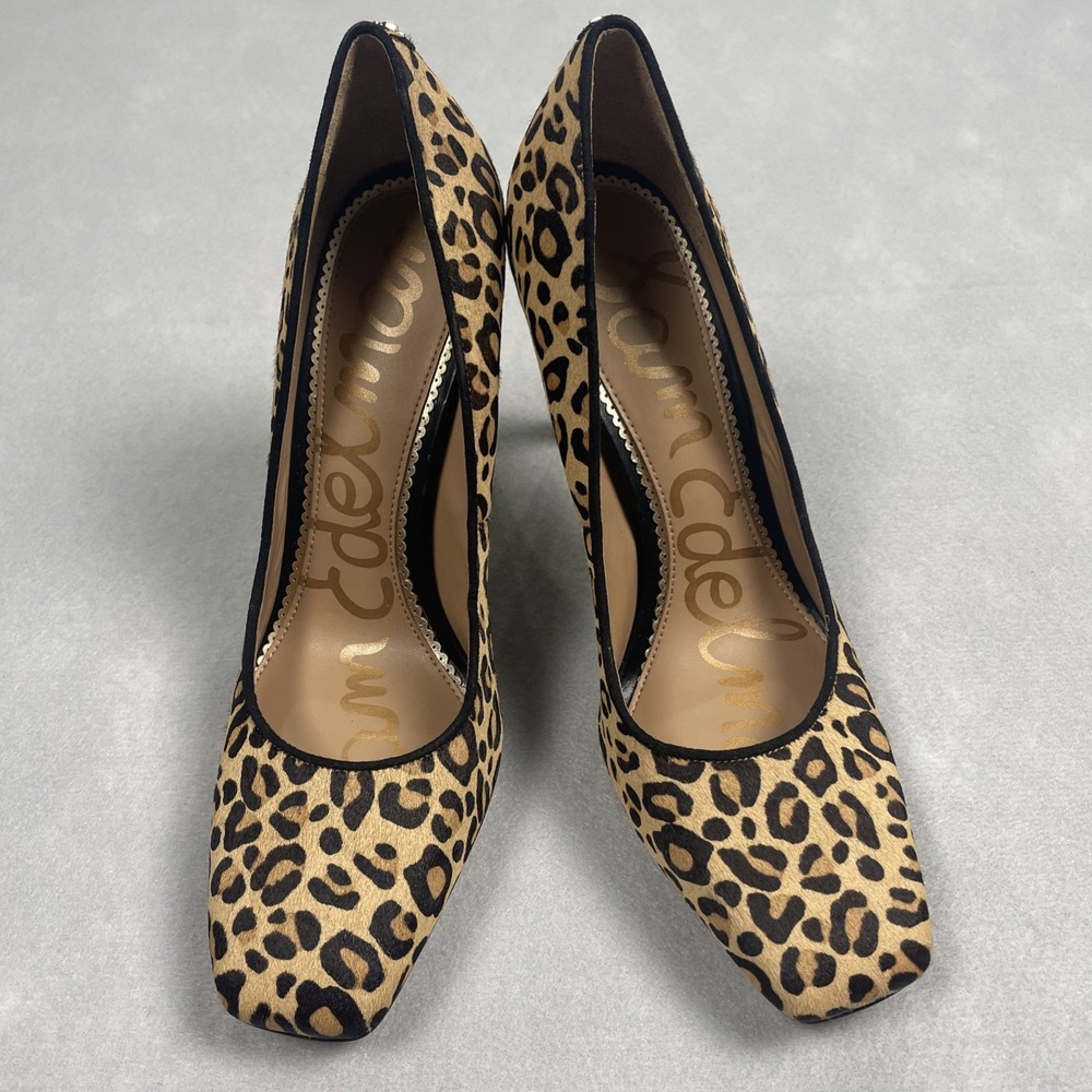 Sam Edelman Hazel Leopard Heels Dyed Cow Hair Real Fur Women's 8.5 Brand New